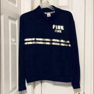 PINK VICTORIA’S SECRET GOLD SEQUIN BLING 1/4 ZIP L